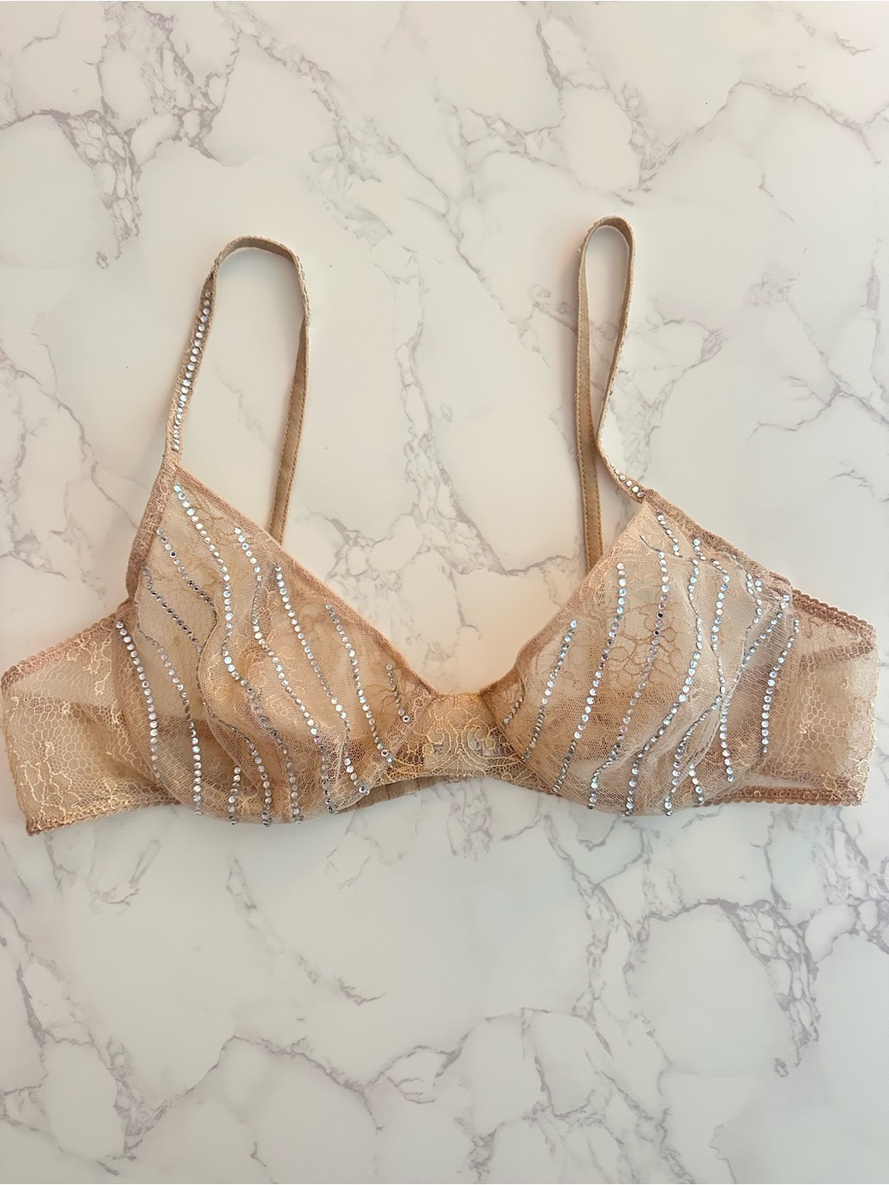 La Perla crystals Champagne Nude Lace Underwire Bra